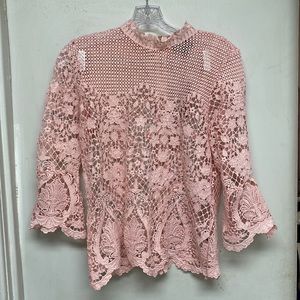 Bold elements pink lace blouse